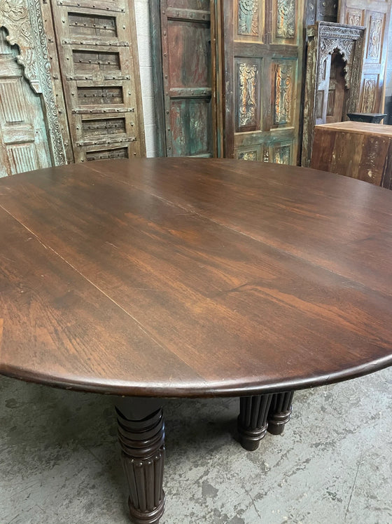 Antique Indian Dining Table Teak Round 8 Seater Hand Carved Farmhouse Table