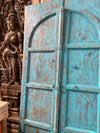 Antique Arched Door Hand Carved Teak Wood Blue Garden Doors 87x46