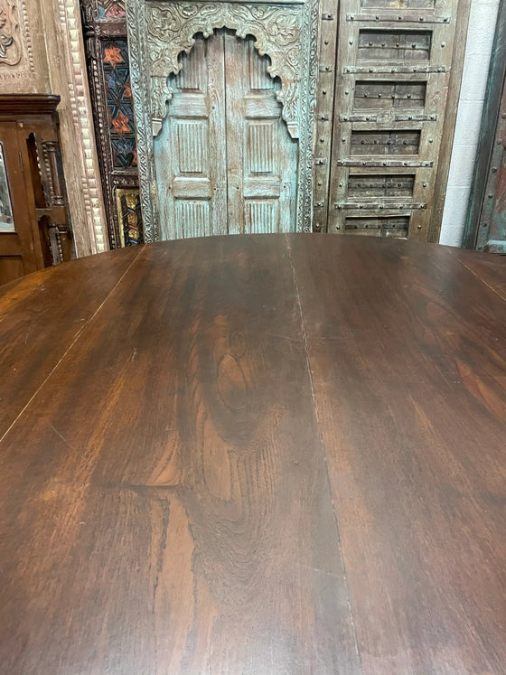 Antique Indian Dining Table Teak Round 8 Seater Hand Carved Farmhouse Table
