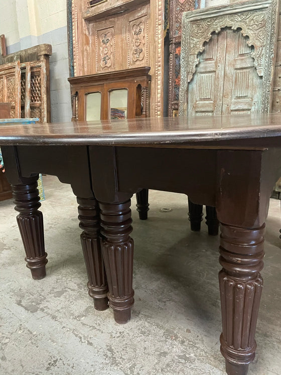 Antique Indian Teak Round Dining table 8 Seater, Round Farmhouse Table, 8 Pillar Legs