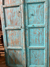 Antique Arched Door Hand Carved Teak Wood Blue Garden Doors 87x46