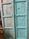 Turquoise Antique Indian Doors, Rustic Farmhouse Teak Doors 87x46