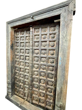 Haveli Antique Door from Thar Desert, India, Sun Bleached Teak Door, Rustic Iron Medallions