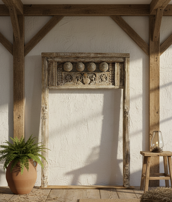 Antique Indian Arch Rustic Carved Old World Architectural Doorway
