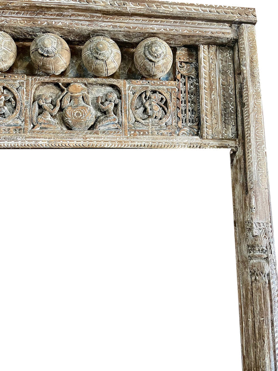 Antique Indian Arch Rustic Carved Old World Architectural Doorway 95x64