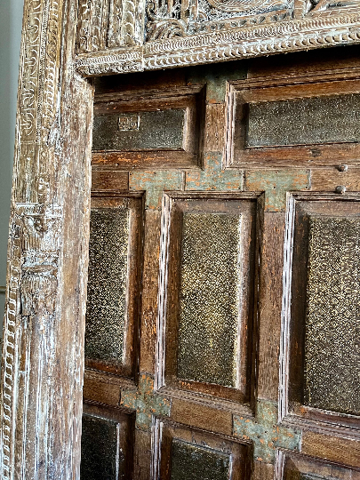 Antique Indian Arch Rustic Carved Old World Architectural Doorway 95x64