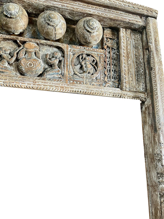Antique Indian Arch Rustic Carved Old World Architectural Doorway 95x64