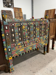  Nomadic Banjara Indian Damchiya Console, Vintage Rustic Entryway Table, Colorful Accent Sideboard