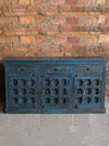 Rustic Blue Credenza, Carved Farmhouse Sideboard, Vintage Storage Chest, 71