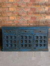 Rustic Credenza, Carved Farmhouse Sideboard, Antique Doors Cabinet, Blue Storage Chest