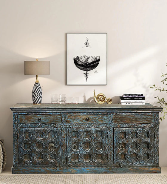 Antique Blue Buffet Sideboard TV Stand Cabinet Moody Dresser 71