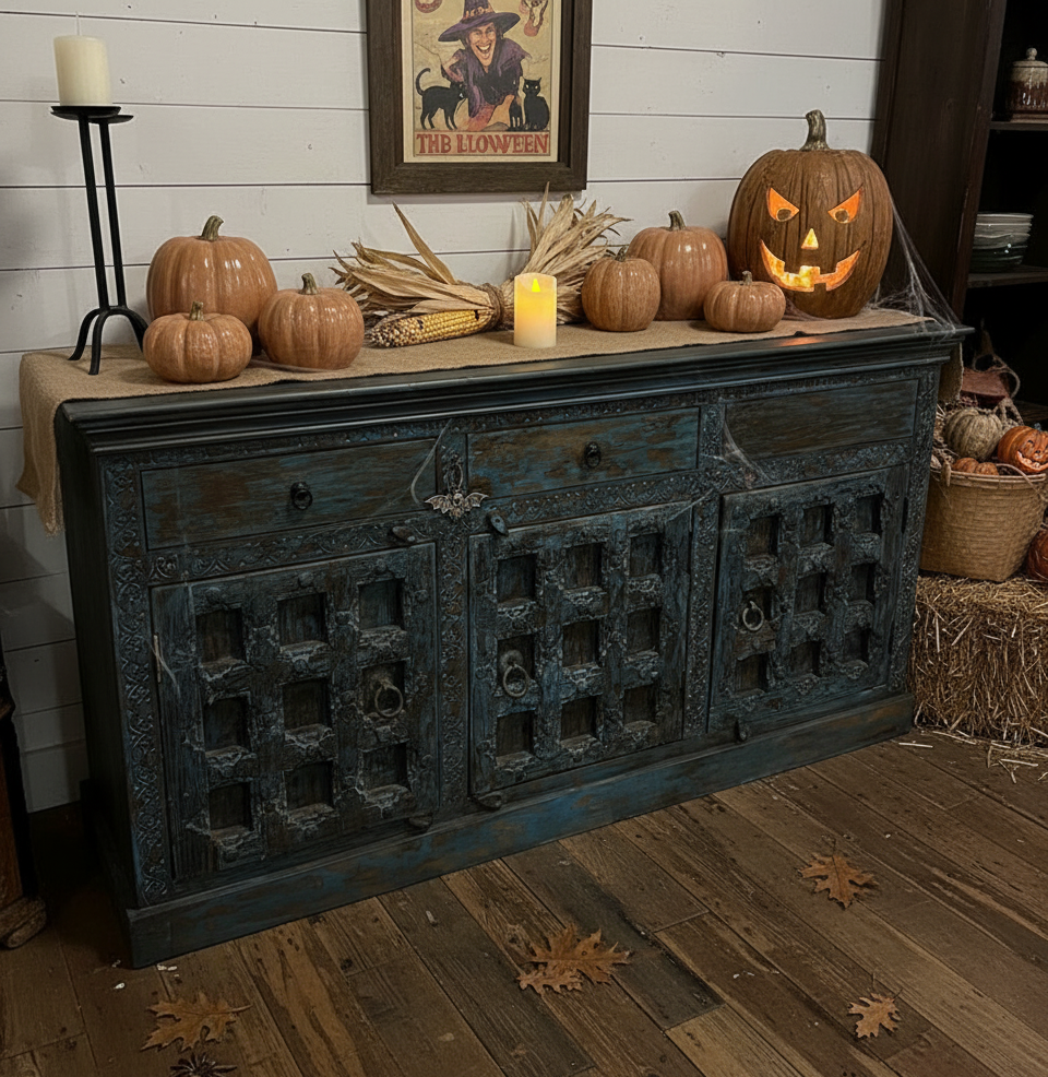  Antique Blue Credenza Sideboard Rustic Credenza Farmhouse Dresser 71