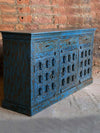 Rustic Credenza, Carved Farmhouse Sideboard, Antique Doors Cabinet, Blue Storage Chest