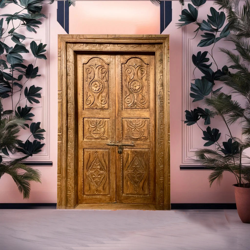 Carved Teak Doors & Frame From India - 19thC