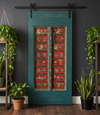Antique Blue Painted Door Hand Carved Custom Ganesha Temple Barn Door