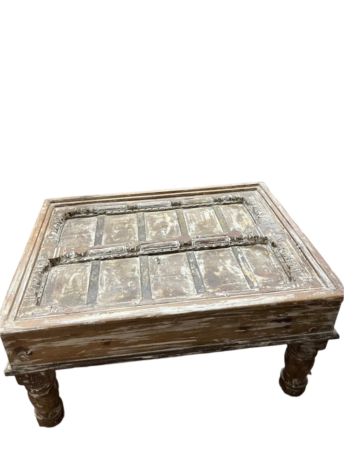 Antique Door Coffee Table – Rustic Limewash Reclaimed Wood Hall Table