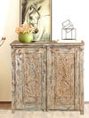 Antique Indian Carved Sideboard, Vintage Rustic Peachn Hues Chest, 36