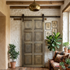 Vintage Brass Cladded Hand Carved Barn Door – Artisan Farmhouse Statement