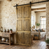 Antique Style Brass Clad Carved Sliding Barn Door – Library Statement Piece 96x36