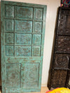 Rustic Farmhouse Barn Door Vintage Carved Blue Accent Hinged Door