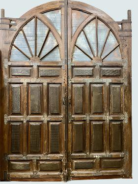 HUGE Antique Indian door, OM Carved Door, Brass Cladded Teak Doors