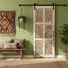  Carved Door Vintage Whitewash Floral Barn Door, Accent Pantry Door 