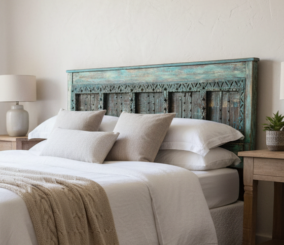 Antique Door Headboard Distressed Blue Wood Door King Headboard