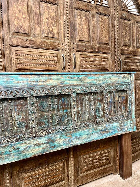 Antique Door Headboard Distressed Blue Wood Door King Headboard