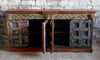 Antique Blue 4 Door Credenza, Wine Cabinet, Rustic Farmhouse Sideboard, Ranch Style Buffet, 89