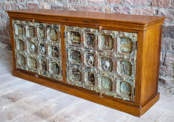 Rustic Credenza, Distressed Green Handcarved Sideboard Buffet, Media Console 82x37