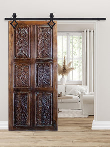  India Floral Carved Sliding Barn Door