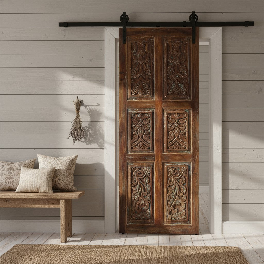 Rustic Carved Door Panel Rustic Farmhouse Barn Door Statement Door 84x36