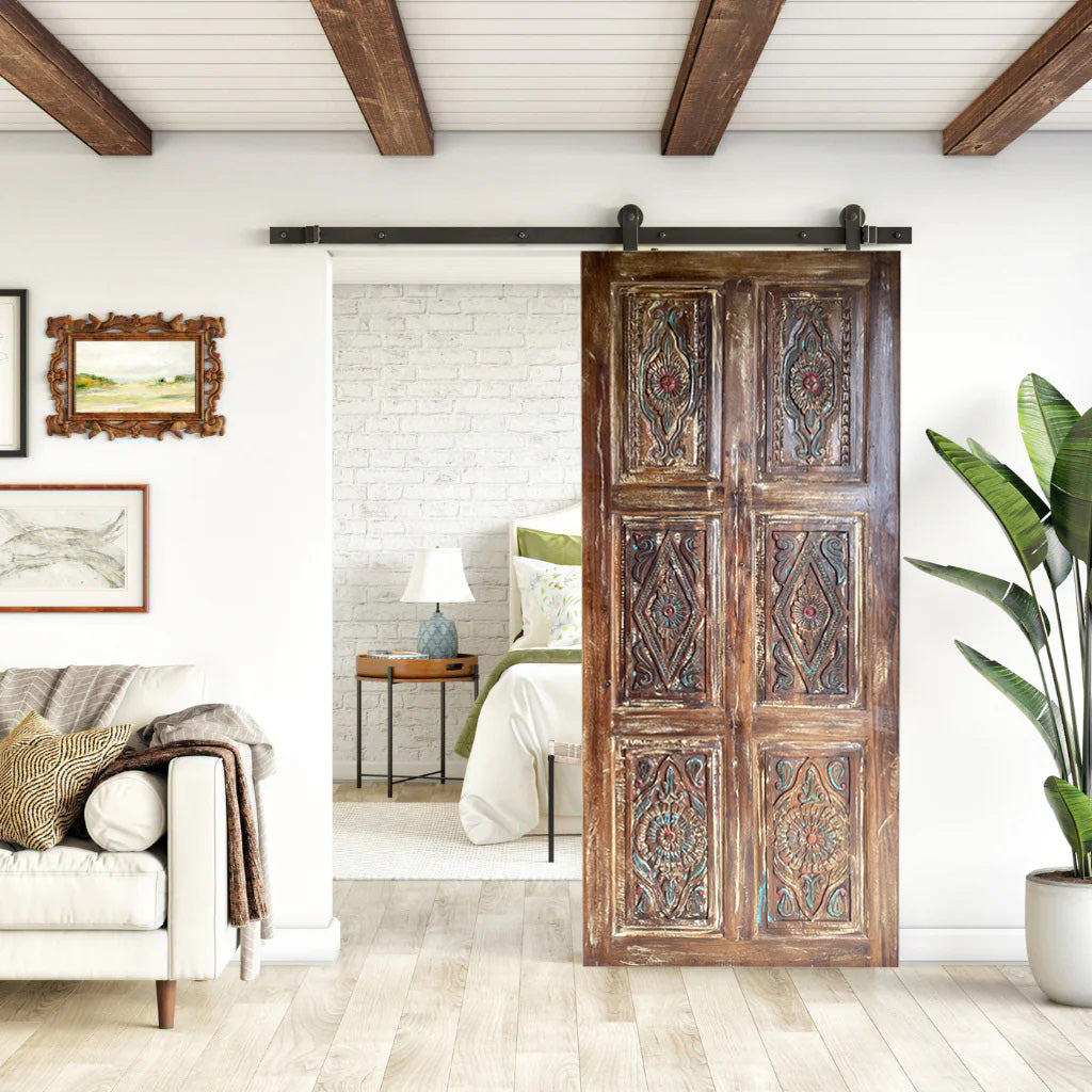 Vintage Carved Barn Door Floral Reclaimed Wood Barndoor Pantry Door 84x36