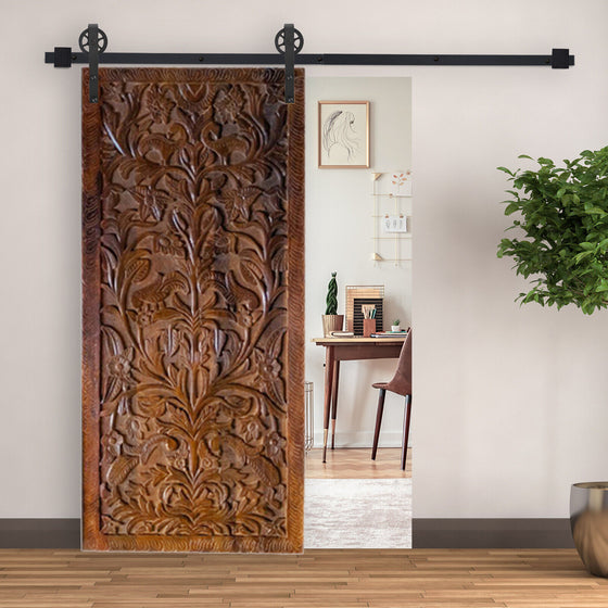 Tree of Life Carved Barn Door, Sliding Barndoor, Farmhouse Rustic Wall Sculpture 80x36