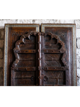 Antique Indian Door, Dark Teak Wood Garden Doors, Architectural Design 80x34