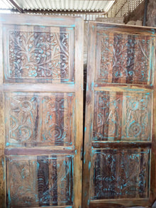  Rustic Carved Doors, Blue Hues BarnDoor Panel, Indian Doors, Sliding Door 84