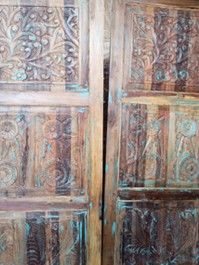 Nature Carved Doors, Blue Hues BarnDoor, Boho Doors, Sliding Door 84