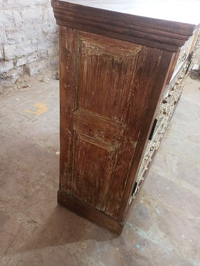 Vintage Whitewash Doors Sideboard,TV Credenza With Drawers,4-Door Storage Buffet,89x44