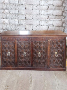  Rustic Carved Doors Credenza, Reclaimed Old Doors