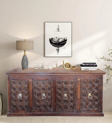  Antique Carved Sideboard Dark Wood Farmhouse Bar Credenza Buffet 86x39