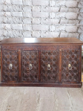 Rustic Carved Doors Credenza, Reclaimed Old Doors