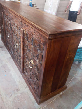 Rustic Carved Doors Credenza, Reclaimed Old Doors, Storage Chest, Buffet, Sideboard, 86