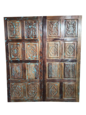 Sliding Barn Door, Carved Blue Hues Door, Reclaimed Wood, Pantry Door, Indian Barndoor 84
