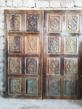 Sliding Barn Door, Carved Blue Hues Door, Reclaimed Wood