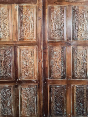 Vintage Carved Door Panel, Reclaimed wood Floral Carved Barn Door Eclectic 84x36