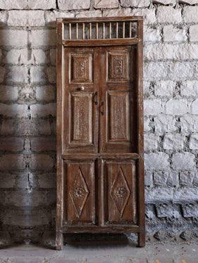 Antique Indian Carved Teak Door, Whitewash