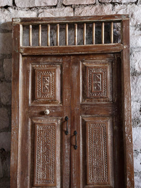 Antique Indian Carved Teak Wood Door, Whitewash, Original Vintage Jaipur Doors 84x31