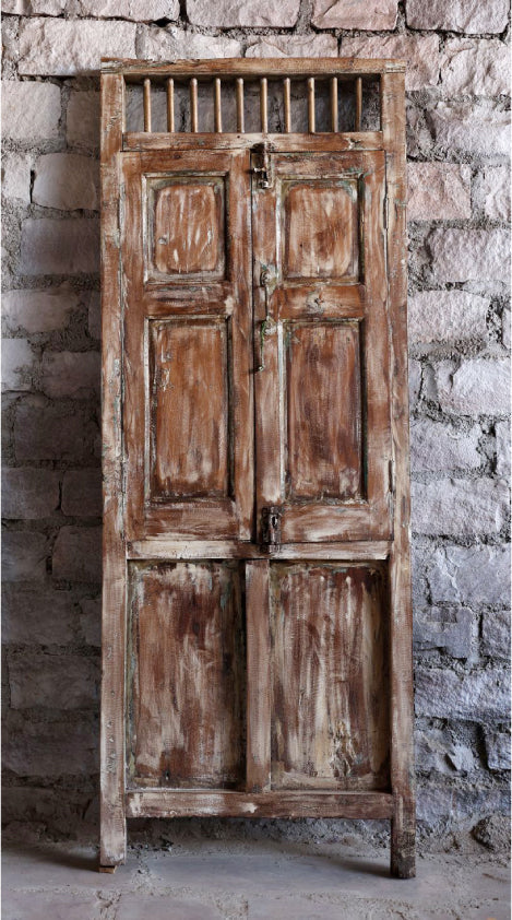 Antique Indian Teak Door, Whitewash, Vintage Jaipur Doors 84x31