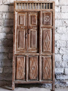  Whitewash Haveli Antique Indian Doors With Frame, Vintage Rustic Doors With Detailing
