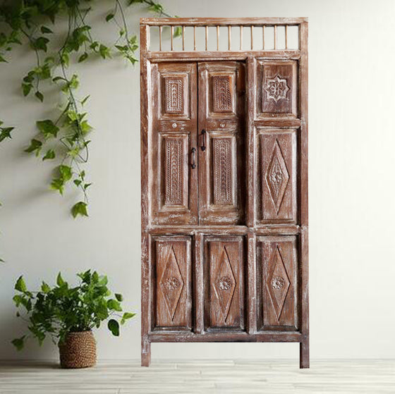 Vintage Garden Door Hand Carved Whitewash Antique Indian Doors